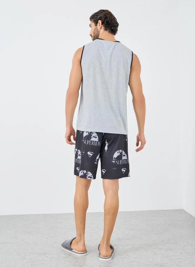Styli Styli Superman Slogan Print Tank and Shorts Set