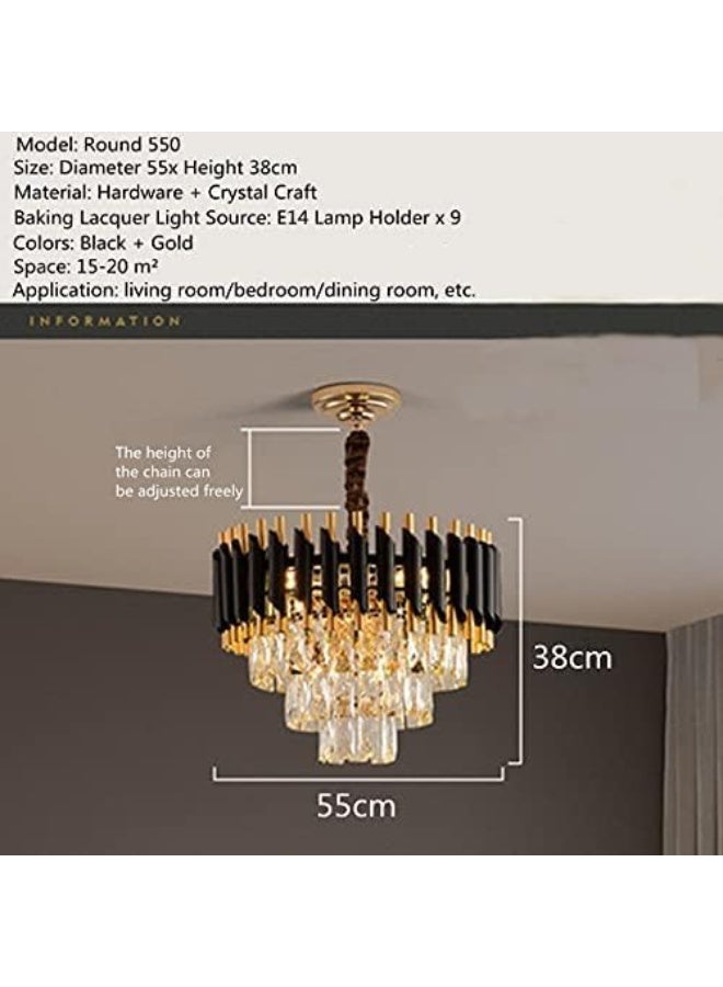 Round K9 Crystal Chandelier | Modern Chandelier Light Fixture for Hallway, Living Room, Hotel & 500mm Black Gold Chandelier - Modern Living Room Jhumar with K9 Crystal or 5 Tier LED Light.  - Image 2