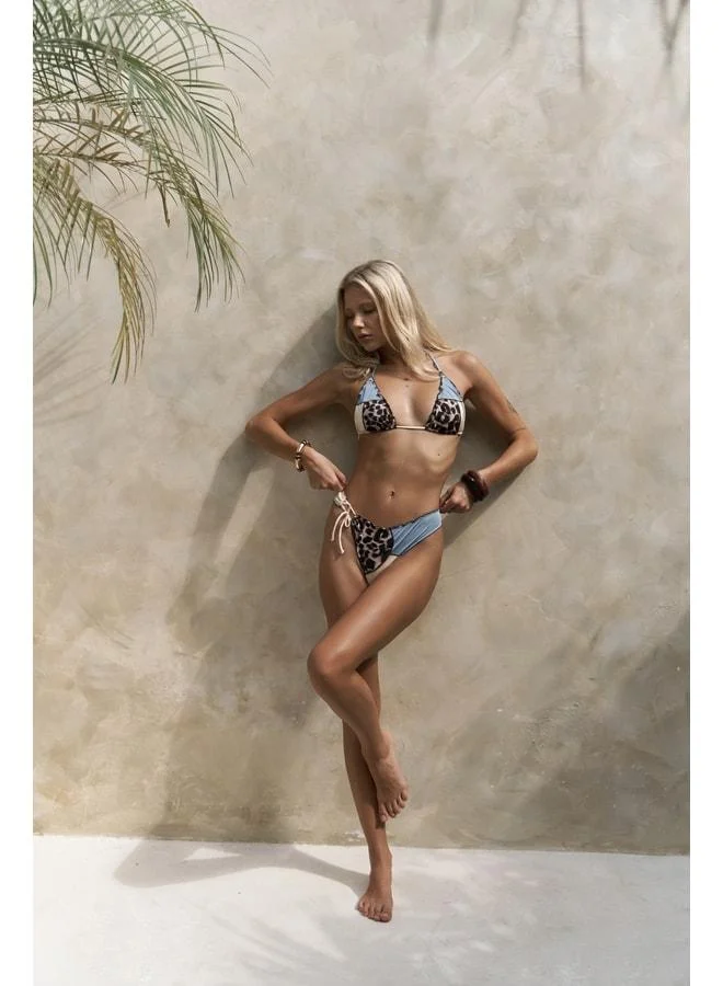 Adira Side-Tie Double-Pattern Blue Bikini Bottom.