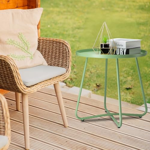 danpinera Outdoor Side Tables, Weather Resistant Steel, Small Round End Table for Patio Yard Balcony Garden Bedside Black - Image 5