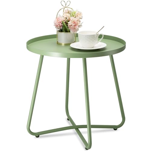 danpinera Outdoor Side Tables, Weather Resistant Steel, Small Round End Table for Patio Yard Balcony Garden Bedside Black - Image 1