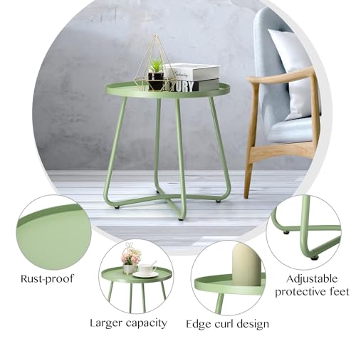 danpinera Outdoor Side Tables, Weather Resistant Steel, Small Round End Table for Patio Yard Balcony Garden Bedside Black - Image 4