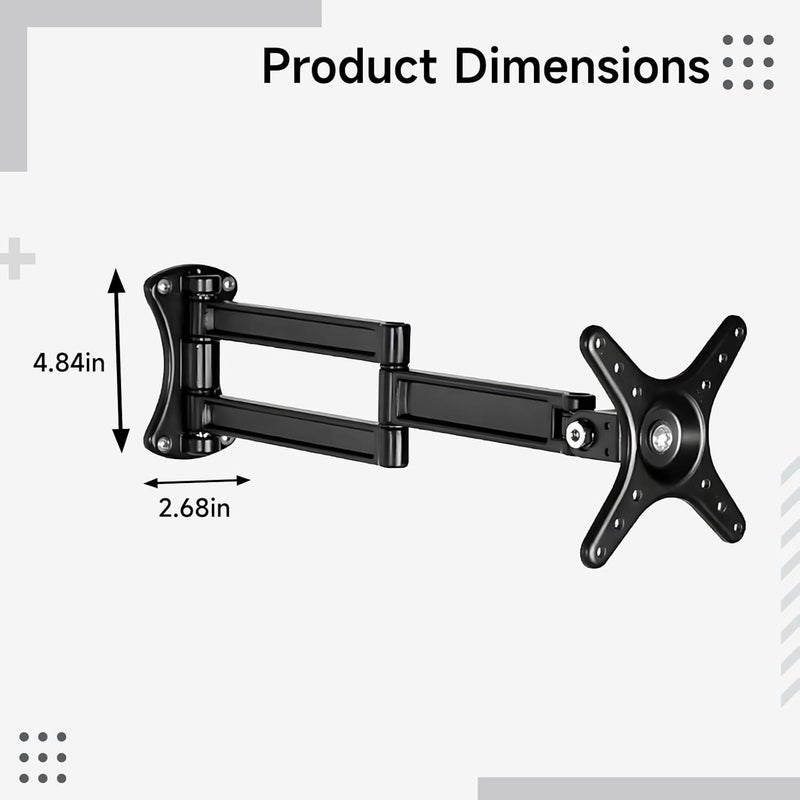 Retractable Wall Mount Monitor Bracket, Full Motion with Tilt/Swivel/Rotate, Aluminum, Vesa Compatible, Up to 22 Lbs - Image 3