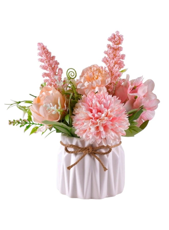 Artificial Potted Flowers with Ceramic Vase, Small Faux Flowers Hydrangea Decora, Fake Flower Plants Desktop Decoration for Home Office Table Bedroom (Pink) - Image 1