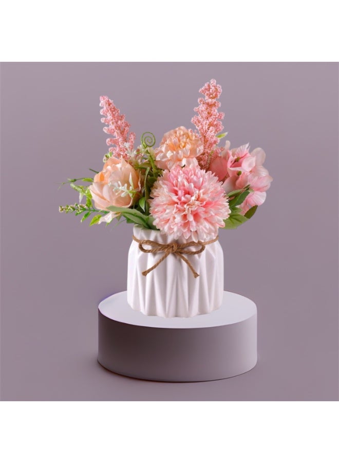 Artificial Potted Flowers with Ceramic Vase, Small Faux Flowers Hydrangea Decora, Fake Flower Plants Desktop Decoration for Home Office Table Bedroom (Pink) - Image 4