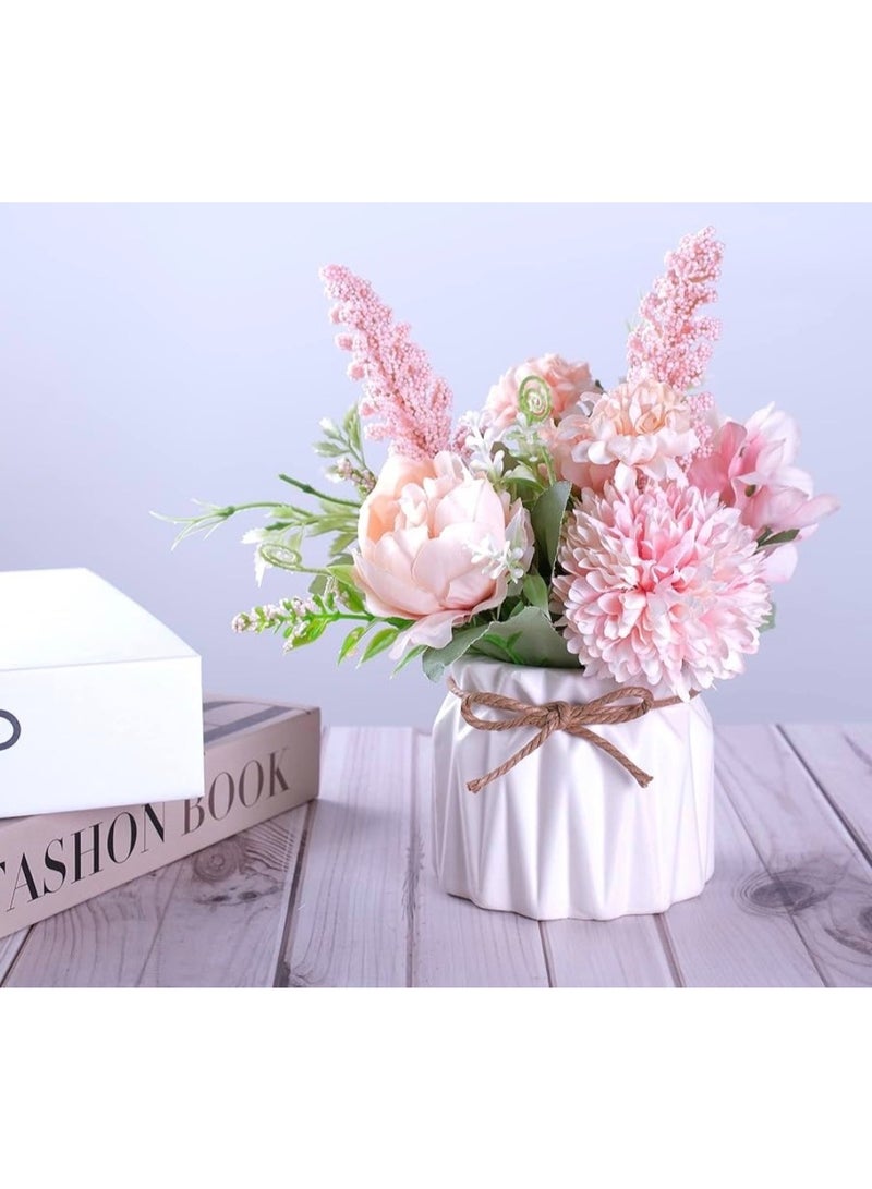 Artificial Potted Flowers with Ceramic Vase, Small Faux Flowers Hydrangea Decora, Fake Flower Plants Desktop Decoration for Home Office Table Bedroom (Pink) - Image 3