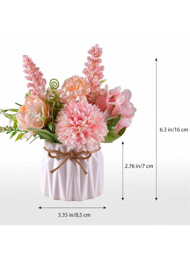 Artificial Potted Flowers with Ceramic Vase, Small Faux Flowers Hydrangea Decora, Fake Flower Plants Desktop Decoration for Home Office Table Bedroom (Pink) - Image 2
