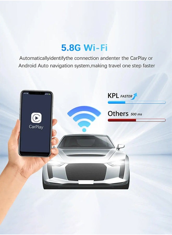 Wireless Carplay Android Auto 2in1, Wireless Adapter Smart Dongle WifiBluetooth, Wired Type-C/USB Adapter, 5Ghz WiFi Fast Auto Connect PlugPlay OTA Upgrade