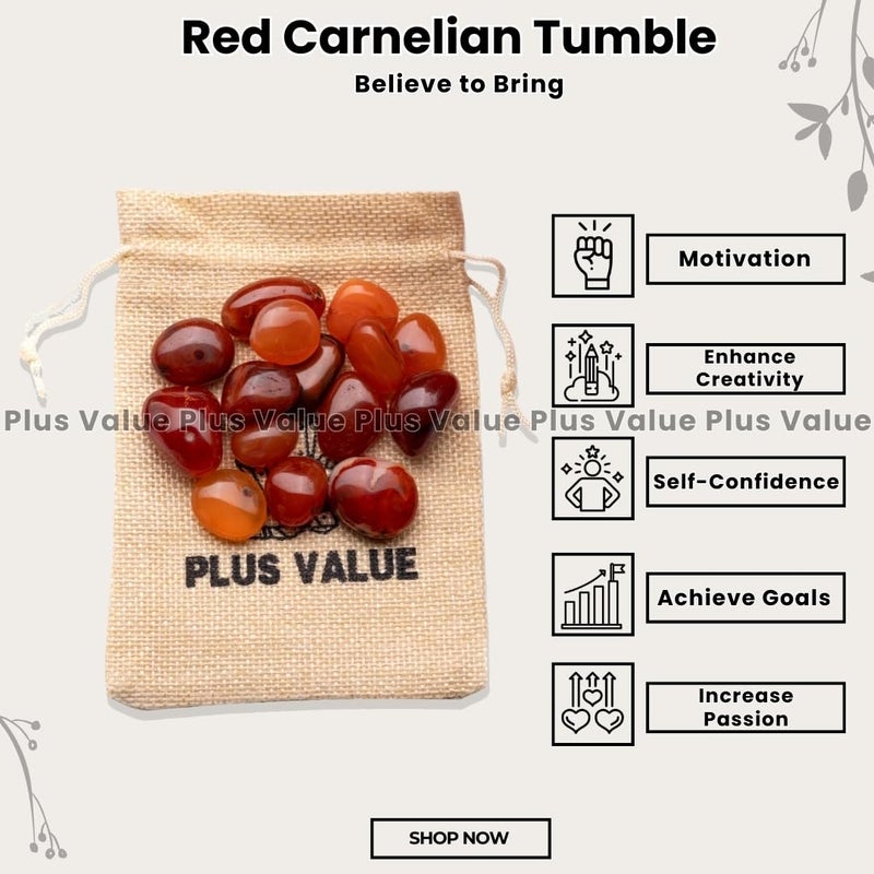 Plus Value Plus Value Natural Carnelian Tumbled Pebbles Stone Reiki Healing Vastu Feng Shui 50grams Jute Bag  - Image 2