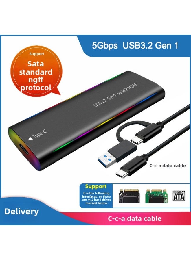 M.2 Solid State USB3.1NGFF  Nvme Protocol Hard Disk Box Type-C RGB Light Aluminum Alloy Mobile Hard Disk Box-Color:TN08-L-CCA(NGFF Protocol) Black