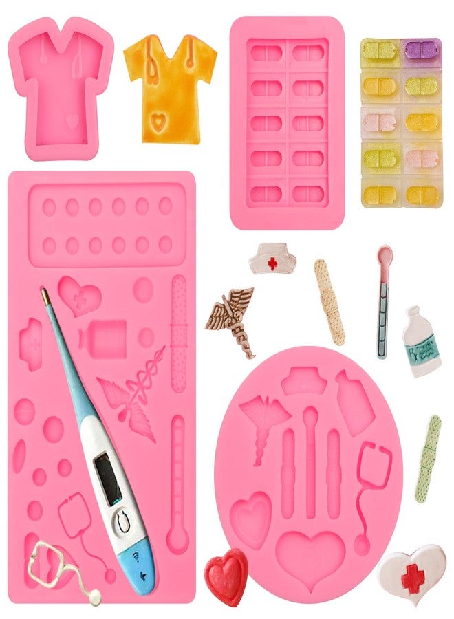 Caregene Medical Apparatus Tablet Silicone Mold Nurse Hat Stethoscope Bottle Bandage Thermometer Chocolate Molds Medical Pill Tablets Molds for Nurse's Day Cupcake Cake Topper Decoration Candy Clay Resin - Image 1