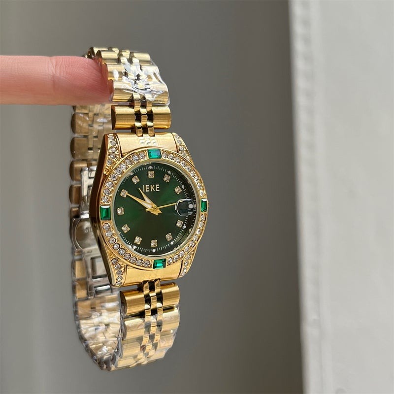 IEKE Women's Quartz Watch – Diamond-Embellished Steel Band, Vintage Style - Image 4