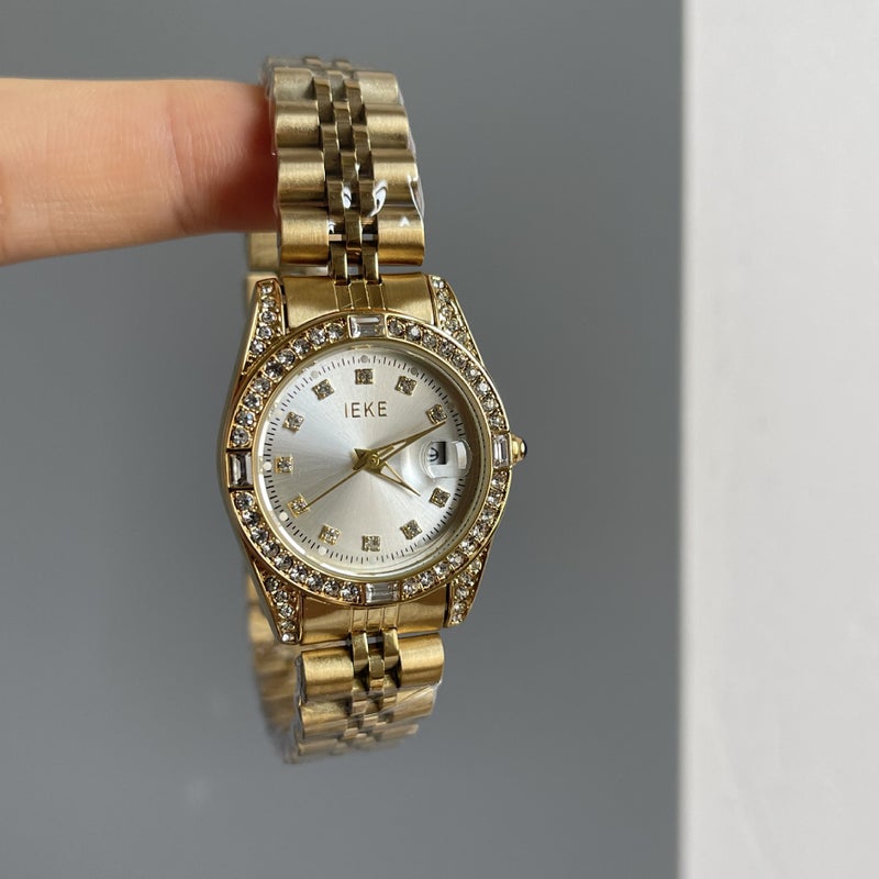 IEKE Women's Quartz Watch – Diamond-Embellished Steel Band, Vintage Style - Image 1