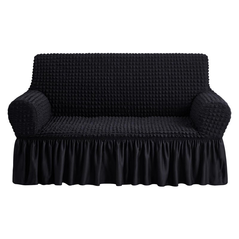 NICEEC Loveseat Slipcover Black Loveseat Cover 1 Piece Easy Fitted Sofa Couch Covers Universal High Stretch Durable Furniture Protector Love Seat with Skirt Country Style 2 Seater Black