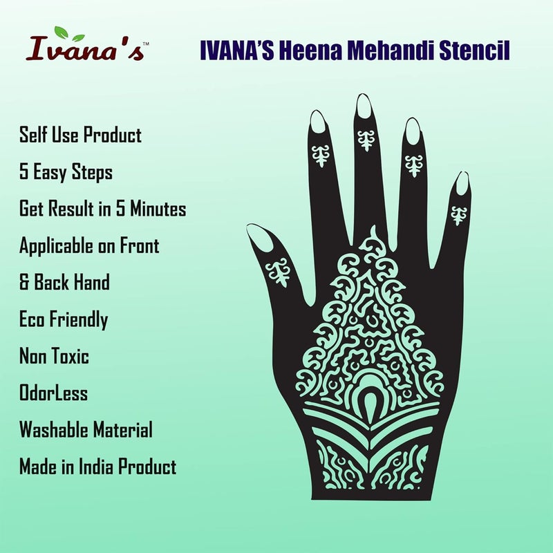 ivana's Ivanas Mehndi Stencil Design Set of  2 Piece  Henna Tattoo stencil for Women Girls and kids  Easy to use in just 4 steps  Mehandi Sticker  IVH95 - Image 4
