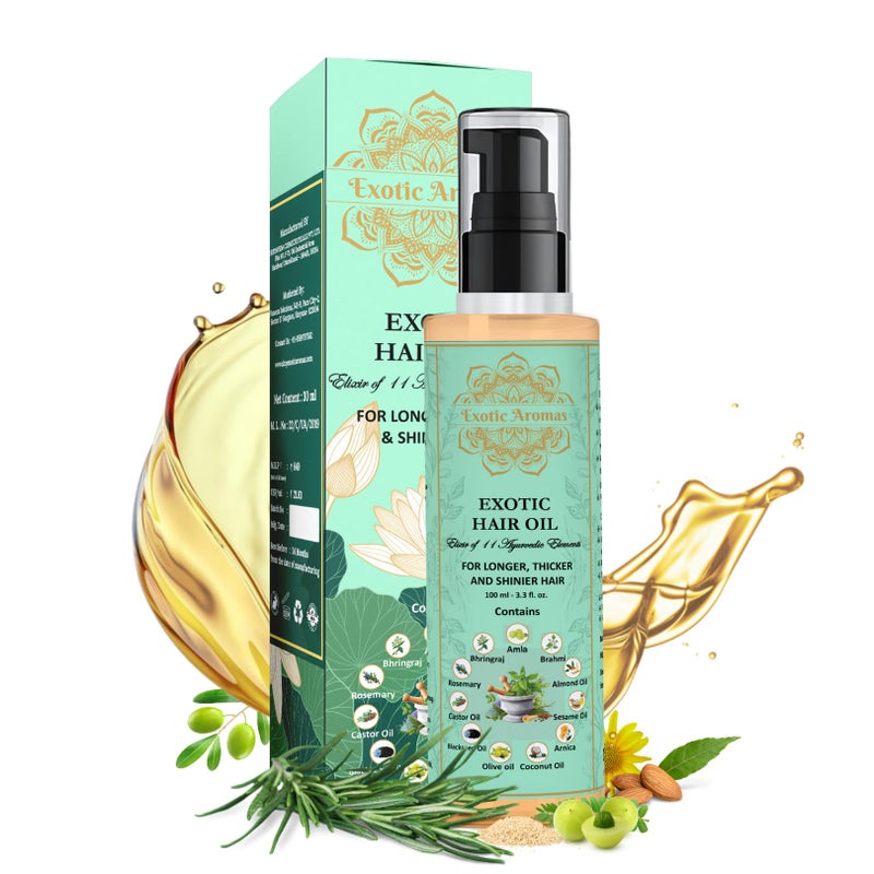 Exotic Aromas Hair Oil Blend of 11 Ayurvedic Herbs, 100 Ml, with Rosemary, Bhringraj, Bhrami, Amla, Almond Oil, For Thicker, Stronger & Shinier Hair - Image 5