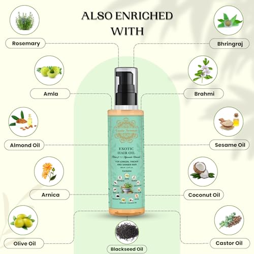 Exotic Aromas Hair Oil Blend of 11 Ayurvedic Herbs, 100 Ml, with Rosemary, Bhringraj, Bhrami, Amla, Almond Oil, For Thicker, Stronger & Shinier Hair - Image 2