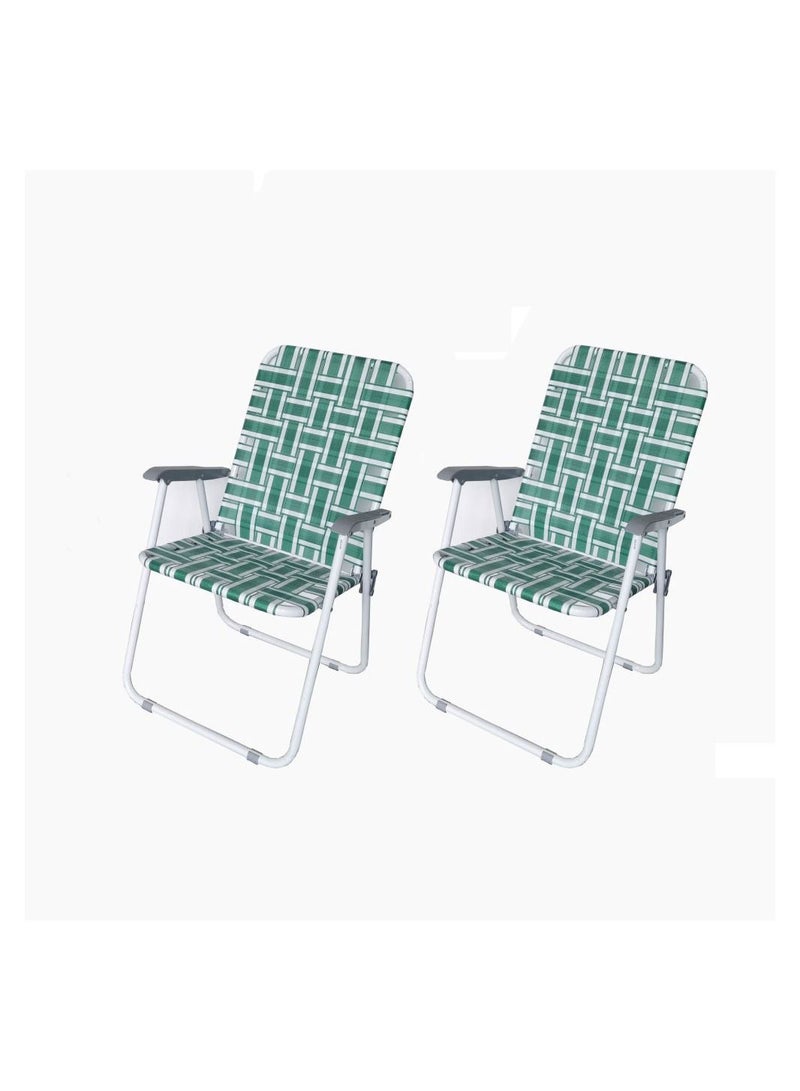 Outdoor Folding Chairs for Camping Portable Backrest Beach Chair Office Leisure Woven Chair Breathable Webbing Waterproof and Mildew Free 2 Pack - Image 1