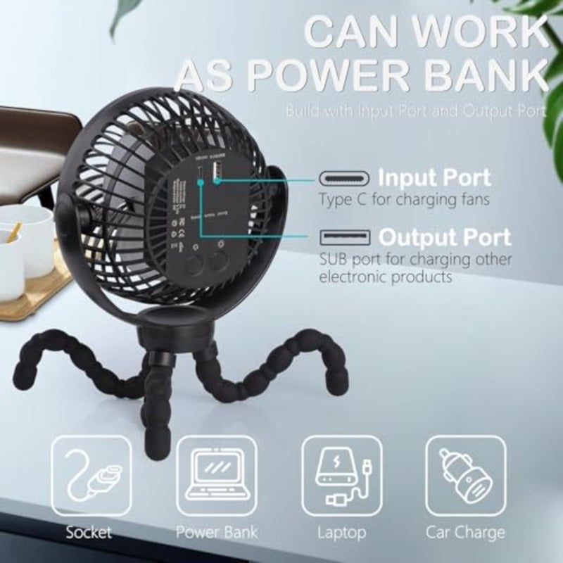 مروحة عربة الأطفال المحمولة لمقعد سيارة الأطفال، بلاستيك ABS، أبيض، دوران 360 درجة، بطارية 5000 مللي أمبير، 3 سرعات، هادئة وآمنة - Image 3