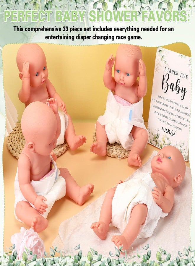 RoundFunny 33 Pcs Baby Shower Blindfolded Diaper Changing Games Supplies Including 4 Baby Dolls 4 Blindfold 24 Diapers and 1 Sign for Changing Race Party Favor Gender Reveal Game - Image 5