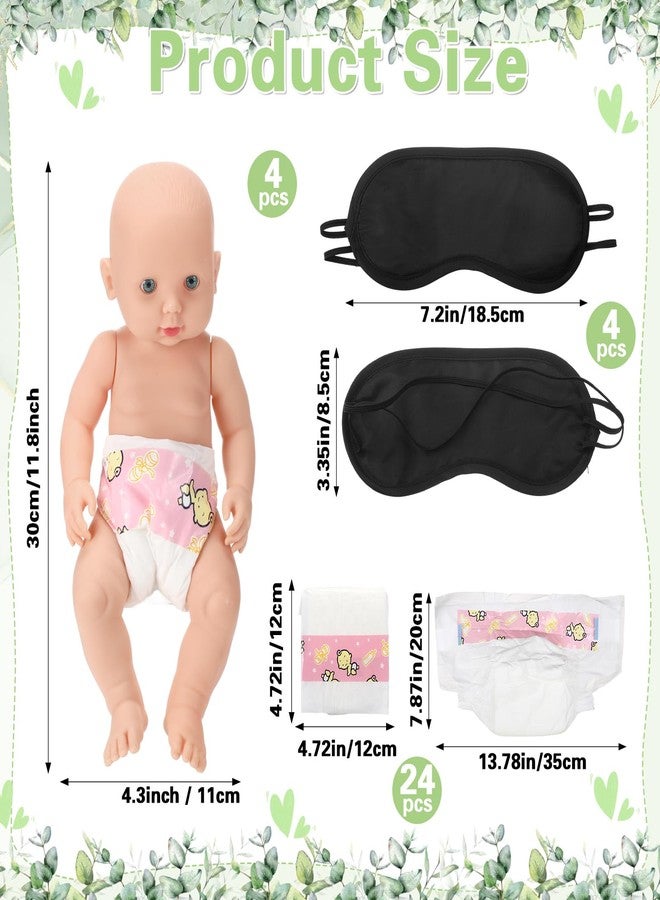 RoundFunny 33 Pcs Baby Shower Blindfolded Diaper Changing Games Supplies Including 4 Baby Dolls 4 Blindfold 24 Diapers and 1 Sign for Changing Race Party Favor Gender Reveal Game - Image 2