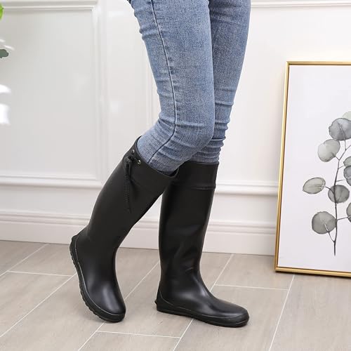 Asgard Women's Packable Tall Rain Boots Ultra Lightweight Garden Boots - NOT for Wide Calf, Jet Black 40 (size 9.5) - Image 2