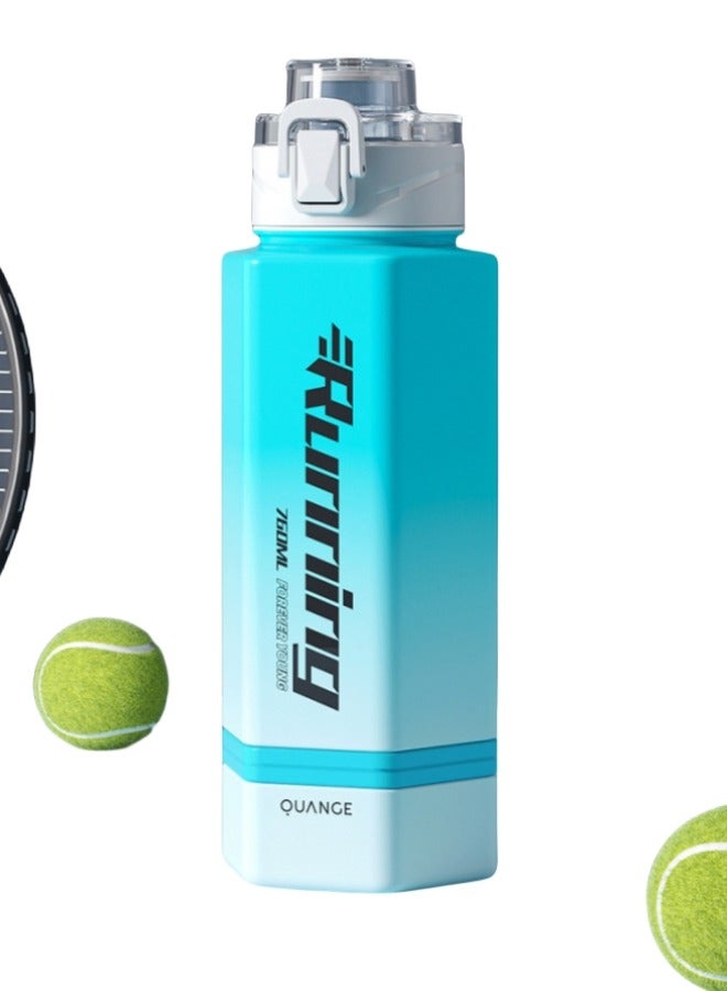 Run  Tritan Plastic Sports Water Bottle Gradient Color Sports Bottle High Temperature Resistant Blue and White 760ML With Carry Strap - Image 1