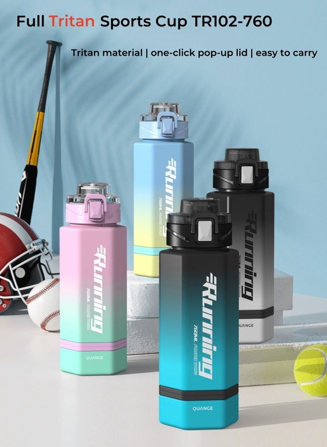 Run  Tritan Plastic Sports Water Bottle Gradient Color Sports Bottle High Temperature Resistant Blue and White 760ML With Carry Strap - Image 2