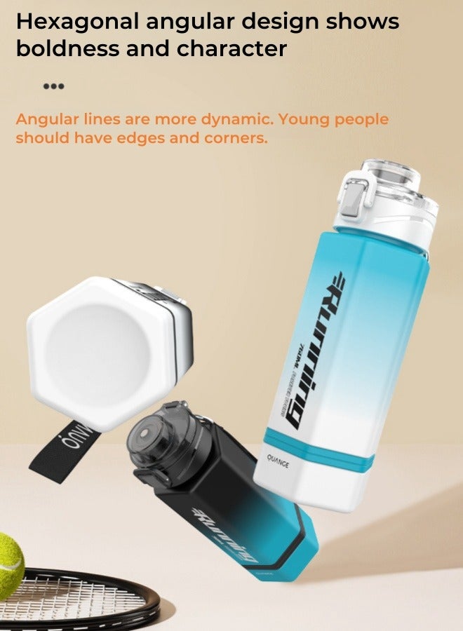 Run  Tritan Plastic Sports Water Bottle Gradient Color Sports Bottle High Temperature Resistant Blue and White 760ML With Carry Strap - Image 5