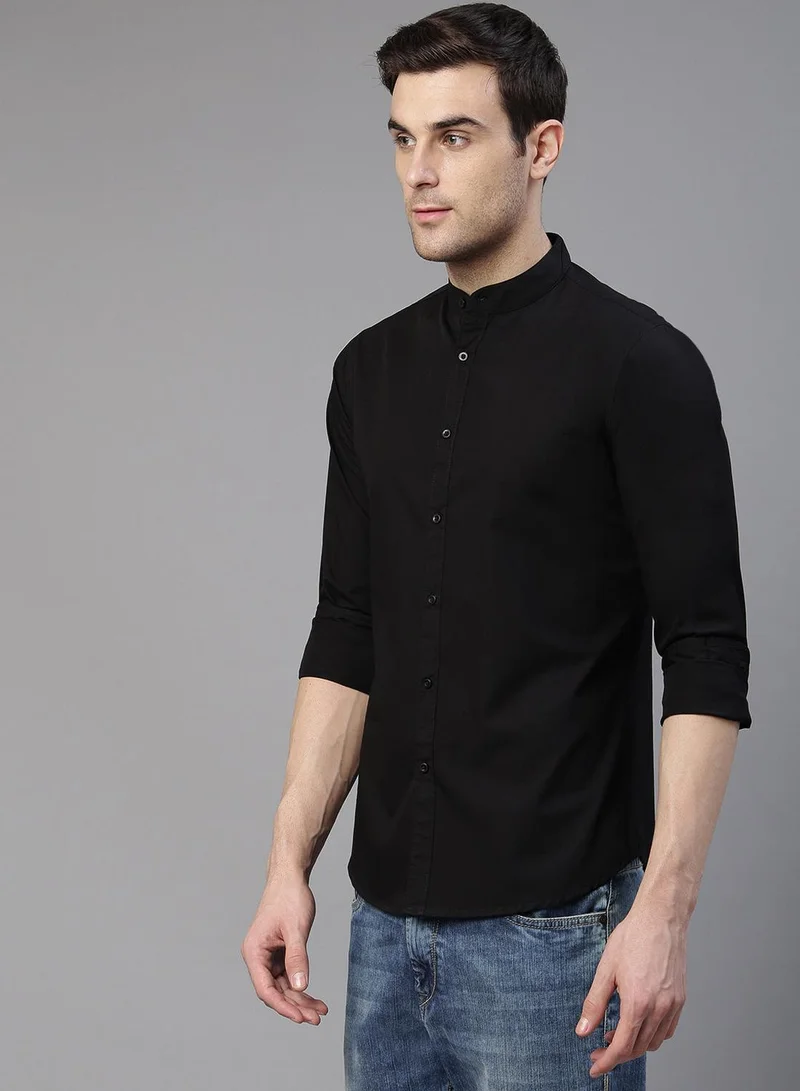Dennis Lingo Men's Black 100% Cotton Solid Button Down Regular Fit Shirt
