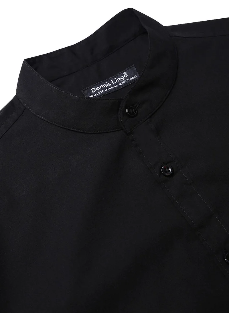 Dennis Lingo Men's Black 100% Cotton Solid Button Down Regular Fit Shirt