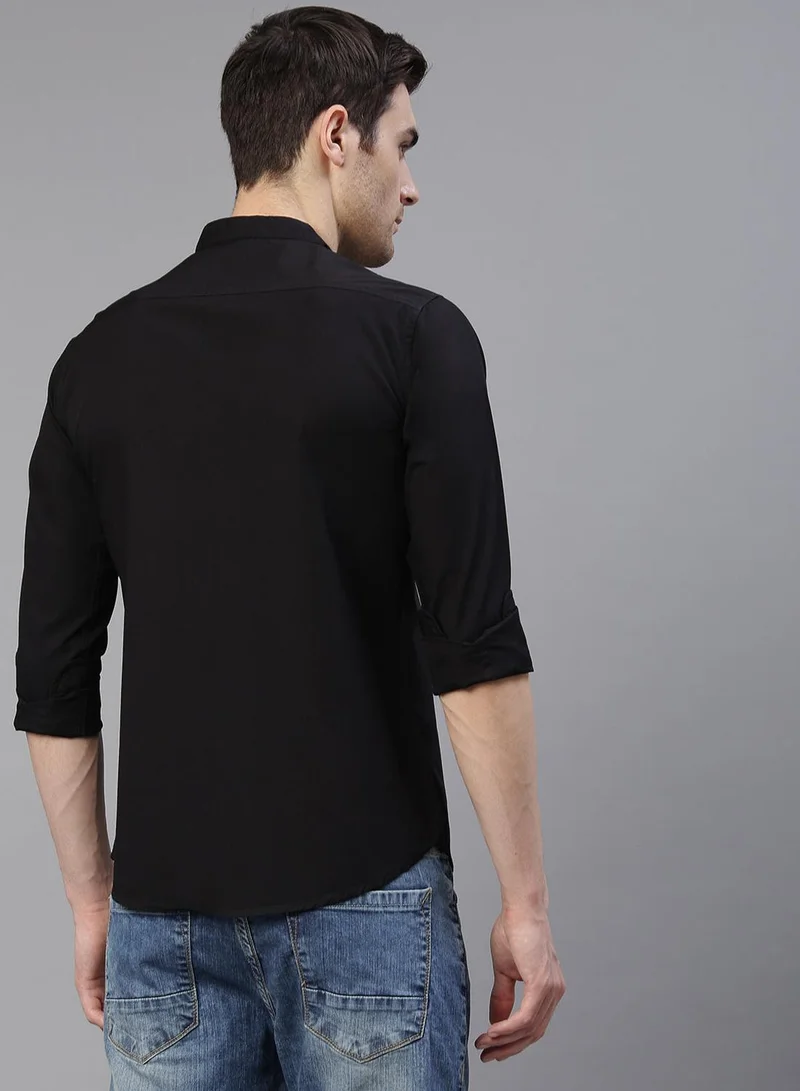 Dennis Lingo Men's Black 100% Cotton Solid Button Down Regular Fit Shirt