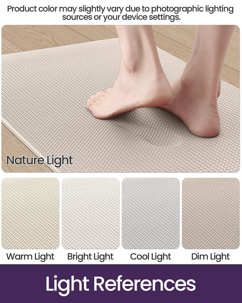 DEXI Kitchen Floor Mats Cushioned Anti Fatigue,17x29+17x59, Standing Runner Rug Waterproof, Comfort Memory Foam Padded for Front Sink Laundry Set of 2, Beige - Image 3