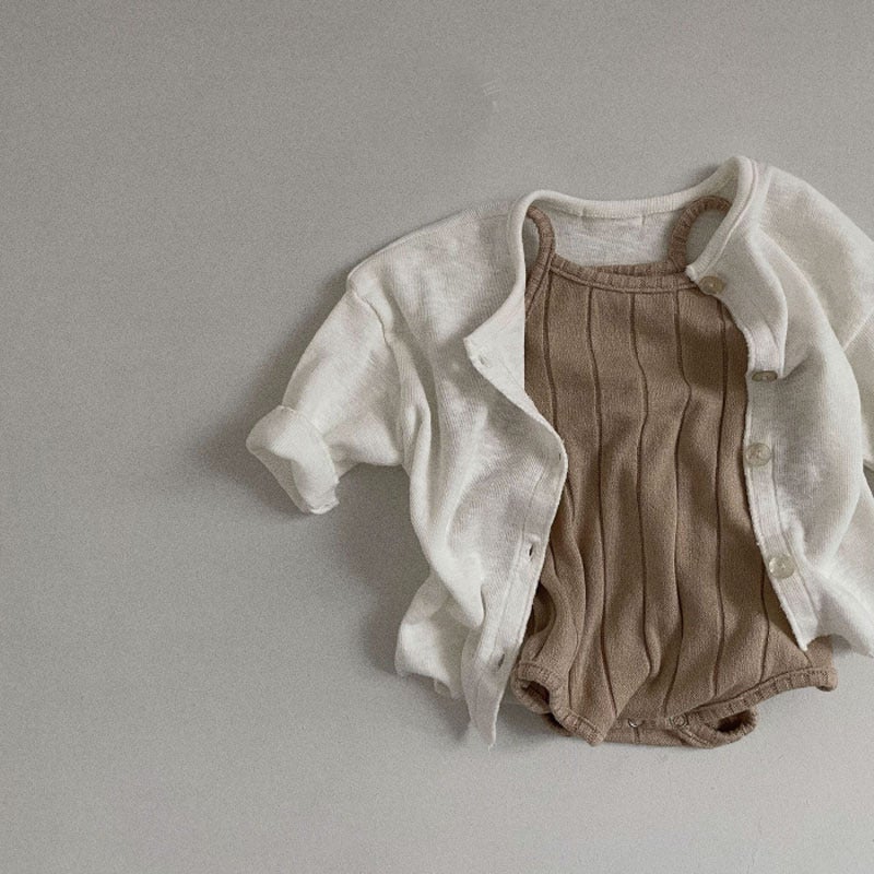 Korean-style Ins Baby and Young Childrens Wear Simple Fashionable Casual Cardigan Summer Thin Long-sleeved Baby Air-conditioning Suit Sun-protective Suit Creamy-white  - Image 4