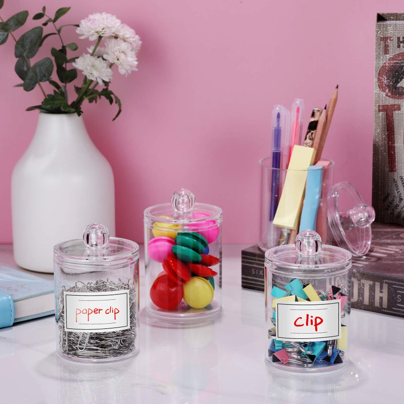 Aozita 4 Pack Acrylic Qtip Holder Dispenser for Cotton Swabs, Balls, Pads, Floss Picks- Small Clear Plastic Canister Apothecary Jar Set, Bathroom Essentials Accessories Decor, Vanity Makeup Storage Organizer  - Image 5