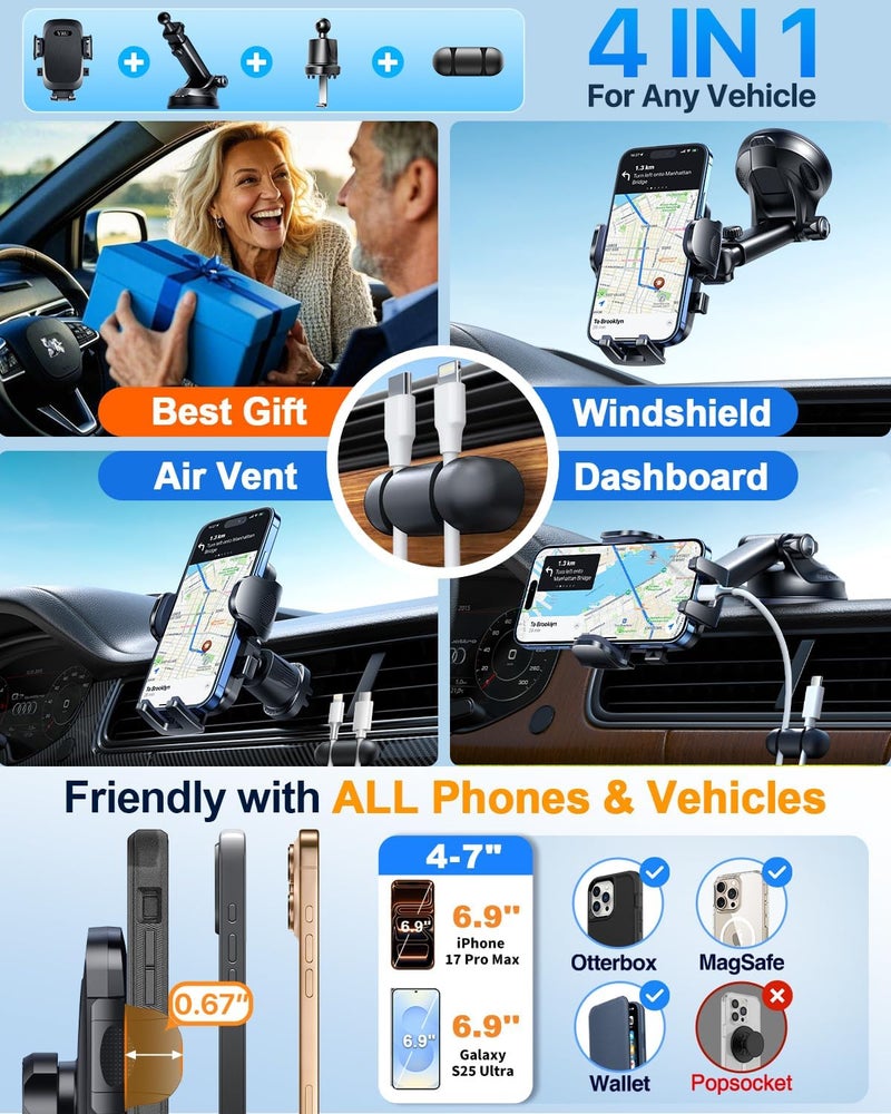 YRU 2025 Military-Grade Car Phone Holder with Strong Suction and Anti-Shock Clip - 360° Rotatable for All Vehicles - Image 4