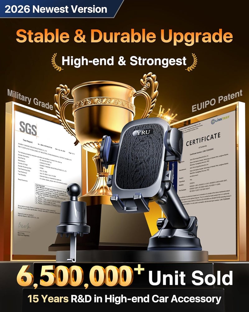 YRU 2025 Military-Grade Car Phone Holder with Strong Suction and Anti-Shock Clip - 360° Rotatable for All Vehicles - Image 2