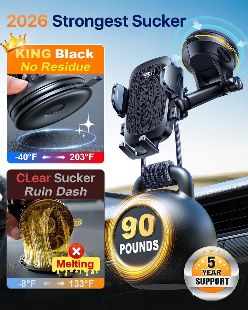 YRU 2025 Military-Grade Car Phone Holder with Strong Suction and Anti-Shock Clip - 360° Rotatable for All Vehicles - Image 3