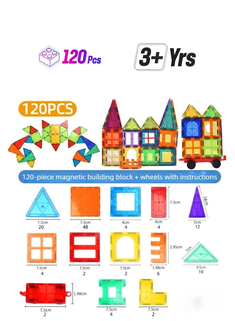 Loquat 120 Piece Magnetic Tiles, Construction Magnetic Blocks Toy Set 120 pcs 3+ Years - Image 1