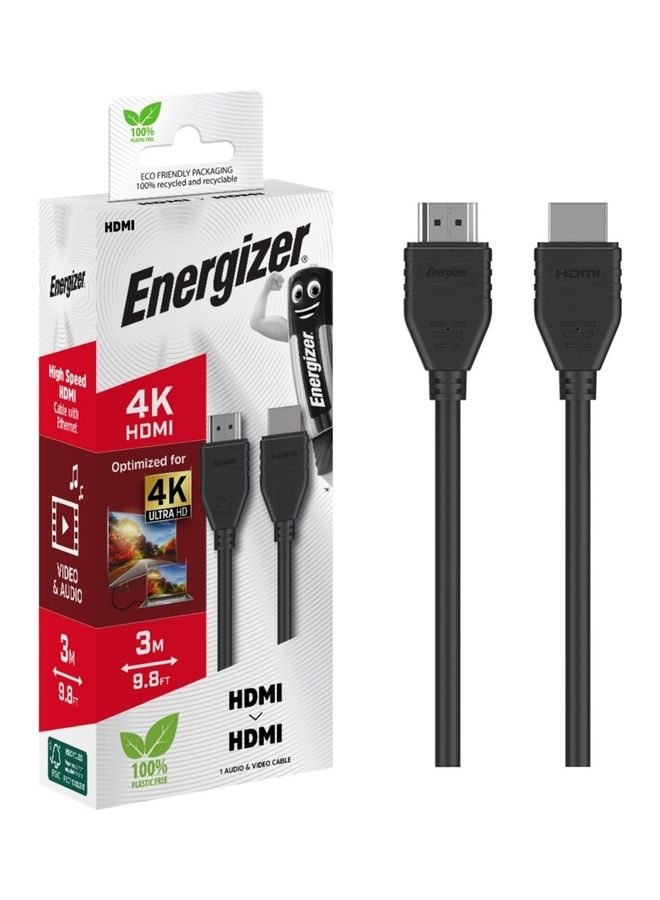 Energizer Classic HDMI Cable 4K 3M HDMI 2.0 18Gbps High-Speed 4K@60Hz HDMI To HDMI Video Wire Ultra HD 3D 4K HDMI Cord Braided Compatible With MacBook Pro UHD TV Nintendo Switch Xbox PlayStation PS5/4 PC Laptop -3M Black - Image 2