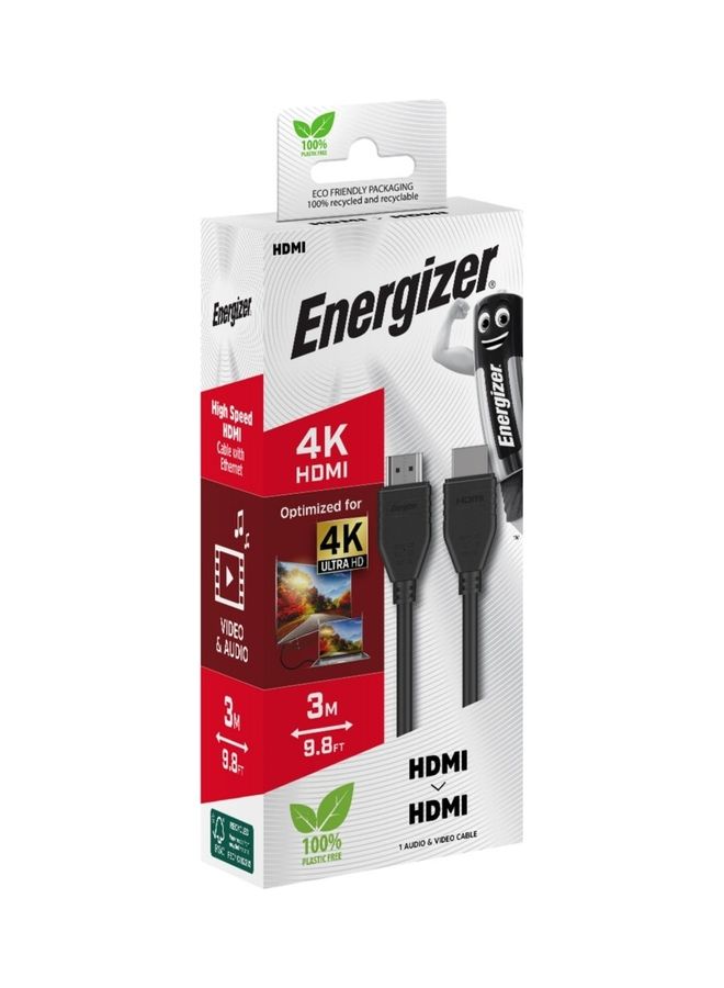 Energizer Classic HDMI Cable 4K 3M HDMI 2.0 18Gbps High-Speed 4K@60Hz HDMI To HDMI Video Wire Ultra HD 3D 4K HDMI Cord Braided Compatible With MacBook Pro UHD TV Nintendo Switch Xbox PlayStation PS5/4 PC Laptop -3M Black - Image 3