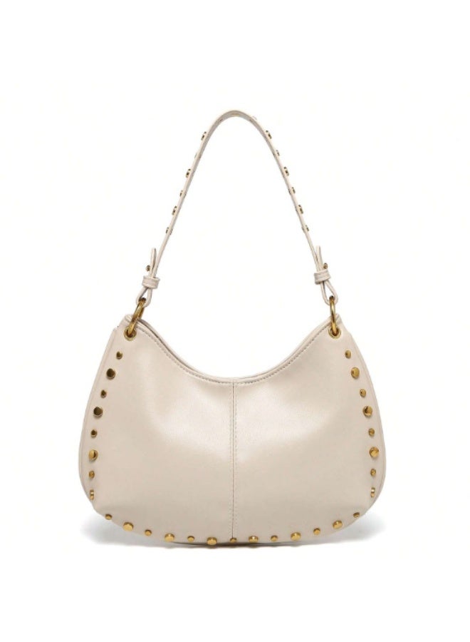Women's Street Punk Studded Adjustable Shoulder Crossbody Saddle Bag, Fashion Handbag with Chain Strap - Image 1