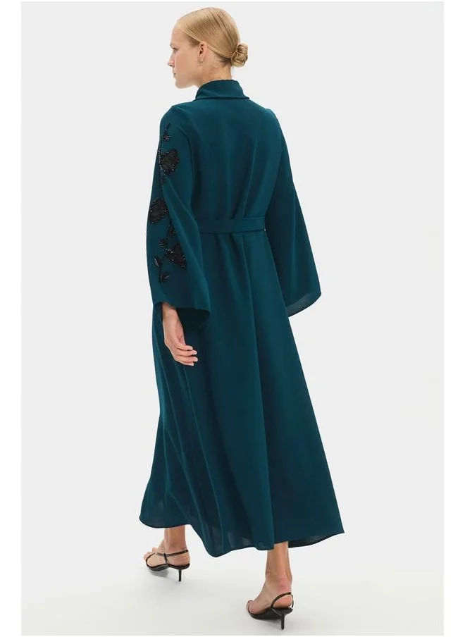 جون June Women Embroidered Detailed Abaya Teal