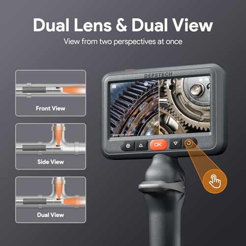DEPSTECH Dual Lens Borescope Camera with Light, Two-Way Articulating Borescope, 5" IPS Dual View Endoscope with 0.33in Slim Probe, 1080P Waterproof Inspection Camera for Wall Auto Engine Inspect-5FT - Image 3