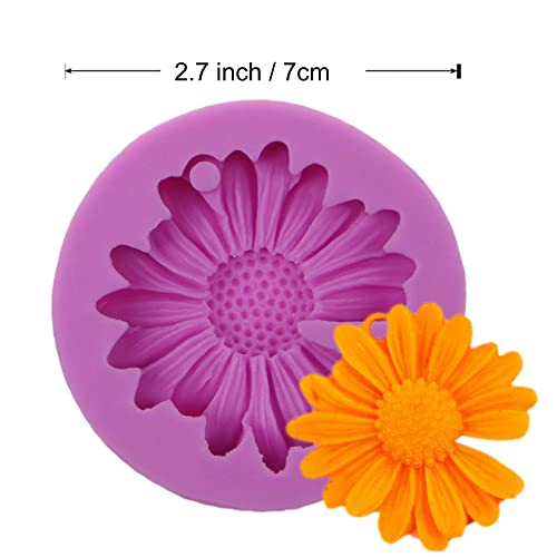 acvcatto Daisy Silicone Chocolate Molds, 4 Packs Flower Keychain Molds for Cake Decoration Cupcake Toppers Candy Sugar Craft Gum Paste Clay Resin - Image 2