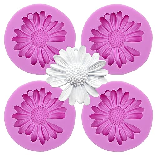 acvcatto Daisy Silicone Chocolate Molds, 4 Packs Flower Keychain Molds for Cake Decoration Cupcake Toppers Candy Sugar Craft Gum Paste Clay Resin - Image 1