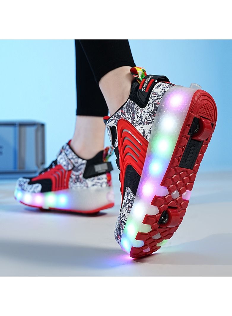 KUYING New Double Wheel Skate Shoe Luminous Pulley Shoes 