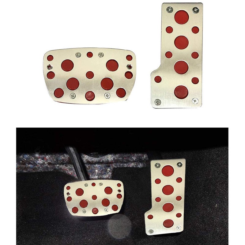 Oshotto 2 Pcs Non-Slip Automatic Transmission CS-04 Car Pedals Kit Pad Covers Set Compatible with Mercedes Benz C-Class (Red, Chrome) - Image 2