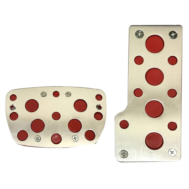 Oshotto 2 Pcs Non-Slip Automatic Transmission CS-04 Car Pedals Kit Pad Covers Set Compatible with Mercedes Benz C-Class (Red, Chrome) - Image 3