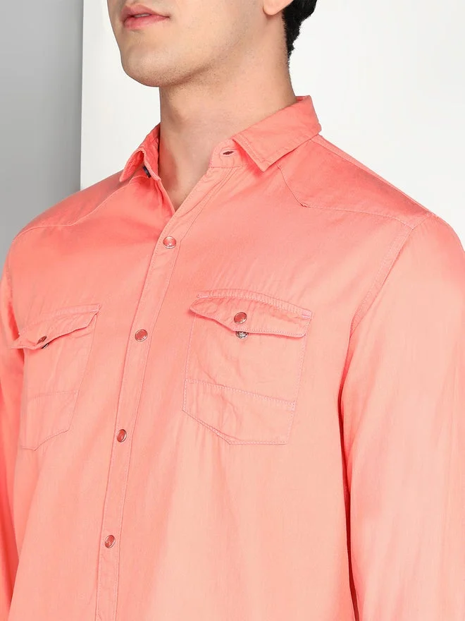 Kuons Avenue  KUONS AVENUE Men Peach Cotton Twill Shirt for Men | Best Price UAE